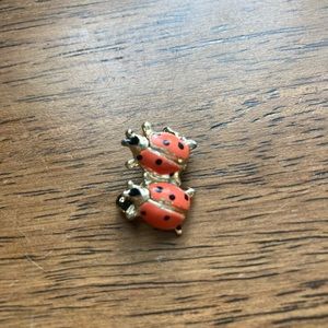 Peach and gold lady bug brooch pin